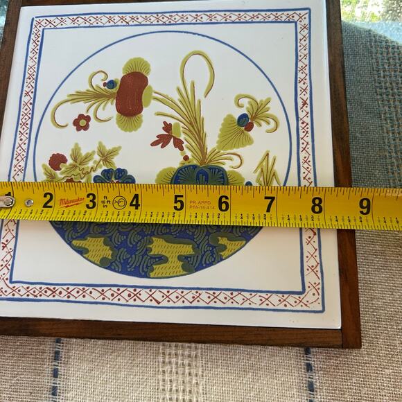 Vintage Semigres Italy Tile Trivet with Wood Frame – Floral Design - Picture 14 of 15